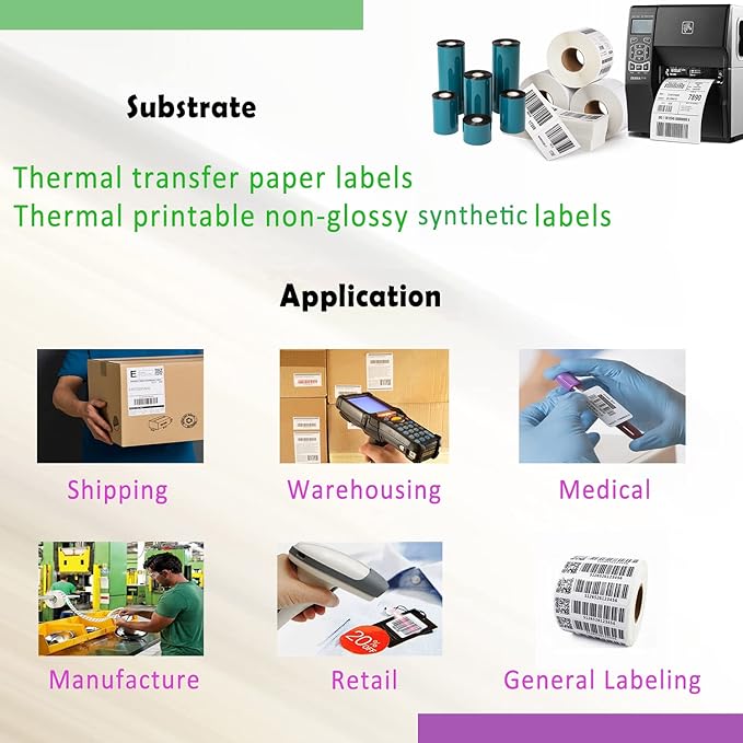 4 Rolls 6.5'' x 1476' Premium Resin Enhanced Wax Ribbon, 165mm x 450m Black Thermal Transfer Ribbon, Barcode Thermal Label Printer Ribbon, CSO-Ink Outside, 1'' Core for Zebra, TSC, GoDex, Citizen..