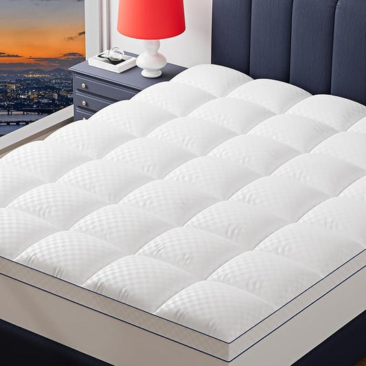 King Mattress Topper Extra Thick Pillowtop Cooling Mattress Topper Plush Mattress Pad Cover Protector with 8-21 Inch Deep Pocket 3D Snow Down Alternative Fill