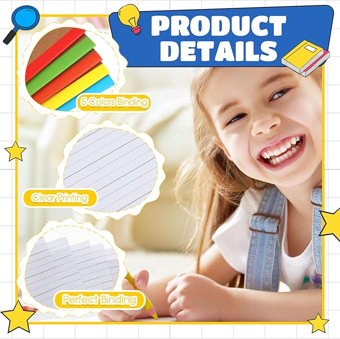Henoyso 60 Pcs Primary Composition Notebook for Kids 9.75 x 7.5 Inch K-2 Primary Writing Journal with Rainbow Spine 60 Pages Draw and White Journal for Student Back to School Supplies