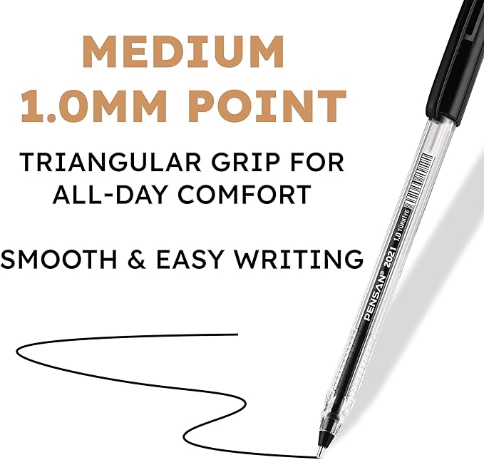 Black Ballpoint Pens,1.0 mm Medium Point, Black Pens, Ergonomic Triangle Grip, Smooth Writing, 150-Count Pack of Bulk Pens