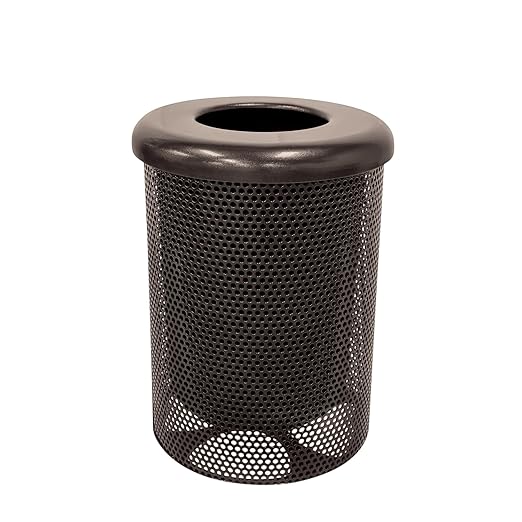 COATEDOUTDOORFURNITURE RFT-P-BRW Heavy Duty Round Trash Receptacle with Flat Top, Liner Included, 32 Gallon, Brown, Made in America