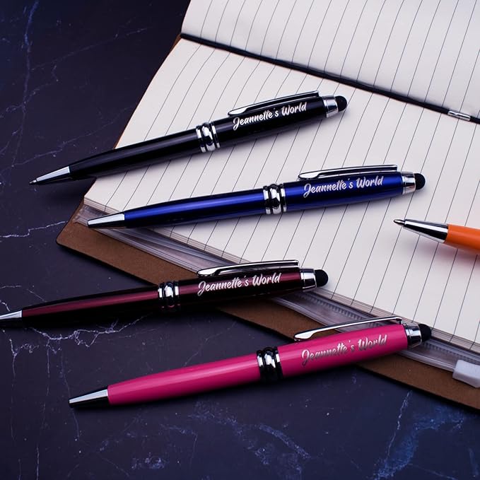 Ancolo Personalized ball Pens-Black Writing Set- Medium Point -Engraved with Name or Message, Team Name, Phone Number For journaling and office - Gift for Men and Women 10 Pens/Box
