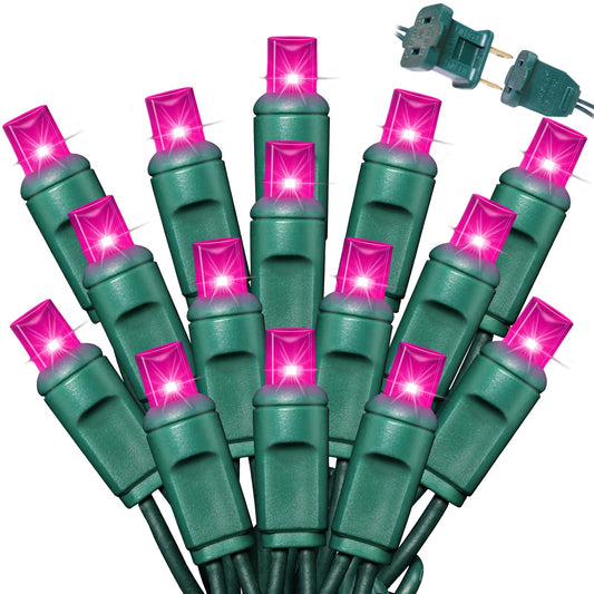LAMPHOME LED String Lights, 100 Count (2pk of 50L), 6in Spacing, Green Wire, Pink