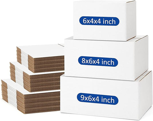 Assorted-Sizes-Shipping-Boxes-45-Pack: 6x4x4 & 8x6x4 & 9x6x4 Small-Shipping-Boxes-Mailers, White Corrugated-Cardboard-Boxes-for-Packing-Small-Business Mailing