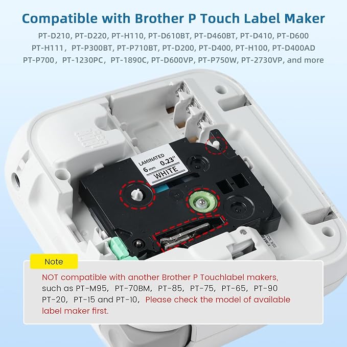 TZe-211 Compatible with Brother P Touch Label Tape 6mm 0.23 Inch Laminated Black on White 1/4 Inch TZe211 TZ-211 for Brother Label Maker PT-D220 PT-D210 PT-H110 PT-D400, 4 Pack