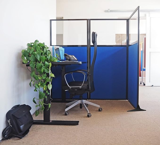 Versare Workstation Partition | Portable Wall Divider | Modern Office Cubicle | Free Standing Privacy Screen | Flexible Work Space | 66" x 70" W/Window, Slate Fabric Panels