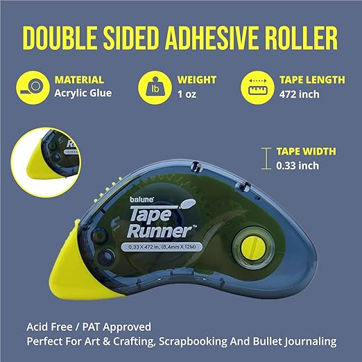 Tape Runner - Double Sided Adhesive with Dispenser Roller Included - Acid Free, Sticky, Clear & Transparent - Ideal for Scrapbooking, Crafts & More - Boomerang (417 inches per Cartridge), 20 Cartridge