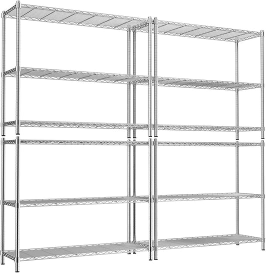 Storage Shelves, 4 PCS 48" L x 20" W x 47" H Heavy Duty Garage Wire Shelving Unit Loads 1200LBS, 3-tier Adjustable Metal Industrial Utility Shelf Rack for Kitchen, Laundry Room, Basement