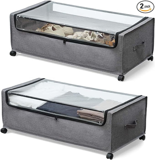 Under Bed Storage with Wheels, Under The Bed Storage Drawers On Wheels, Rolling Underbed Drawers, Lockable, Heavy Duty, XXXXL Size 90L