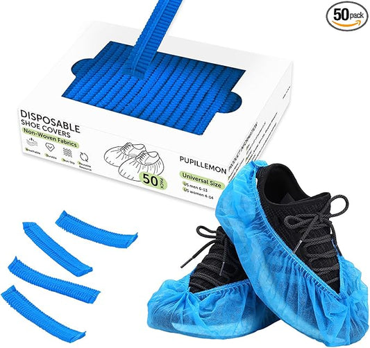 50Pcs(25 Pairs) Non-Woven Shoe Covers Disposable Non Slip for Indoors, Breathable | Durable | Boot Covers, Fits Up to Size 13 US Men (Blue)