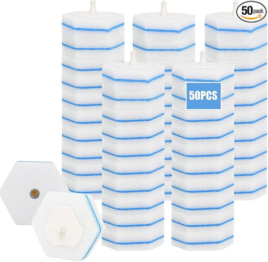 Disposable Toilet Bowl Wand Refills, Wand Replacement Head for Bathroom Deep Cleaning, Disposable Toilet Cleaner Refill Pads Compatible with Most Toilet Brushes(50 Packs)