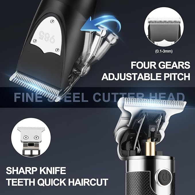 RESUXI Hair Clipper for Men T Blade Zero Gapped Nose Hair Trimmer Set, Professional Cordless Barber Clippers Hair Cutting Machine Haircut Grooming Kit,Black