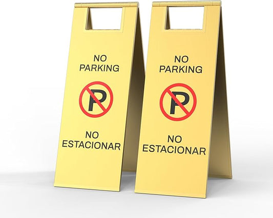 Stainless Steel No Parking Sign Portable Foldable Handle 2-Pack (Gold)