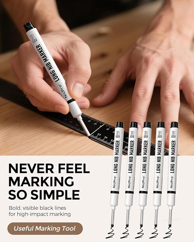 Nicpro 72 PCS Long Nib Marker Pens, 20mm Deep Hole Markers Bulk, Quick Dry & Waterproof Construction Marker, Long Head Mark Pens for Metal, Steel, Tile, Glass, Carpenter Marking Tool for Woodworking