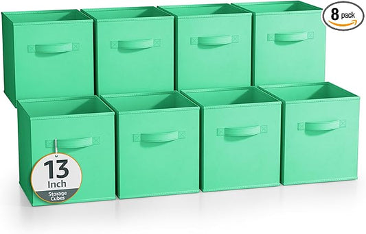 Sorbus 13 Inch Storage Bins - Sturdy Collapsible Fabric Storage Cubes with Handle - 8 Foldable Baskets for Organizing Clothes, Toys, Books - Storage Baskets for Shelves, Closets