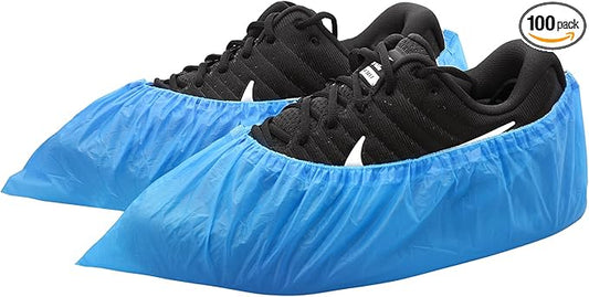 Hitituto Shoe Covers Disposable Non-slip for Indoors -100 Pieces (50 Pairs) Waterproof Premium CPE Booties Shoes Protectors Coverings, fits up to size 11 US Men and 13 US Women, Blue, Large