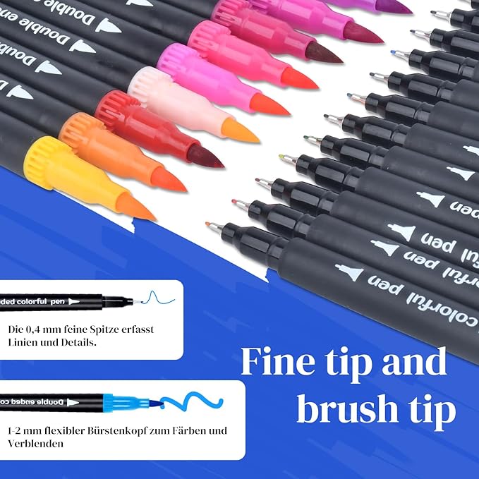 60 Colored Dual Markers Brush Pens, Fine Point Art Marker, Double Tip Colored Pen for Adult Coloring Books, Sketching, Drawing