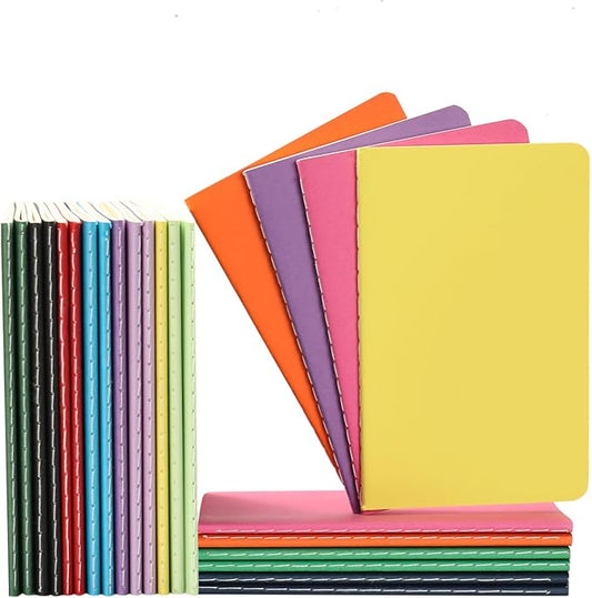 24 Pack Small Pocket College Ruled Notebook & Journal Bulk, Multi Cover, Line Thick Paper, A6 Size, 5.5x3.5 inch, 60 Page, Mini Subject Composition Note Pad Set for Women Men Kids