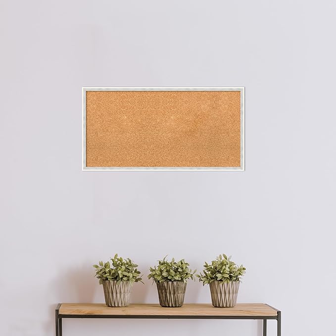 Amanti Art Natural Cork Board for Wall, 17x33 Vision Board with White Frame, Medium Corkboard Office Decor for Home Organization, Modern Corkboard Pinboard to Display Items for Home Organization in