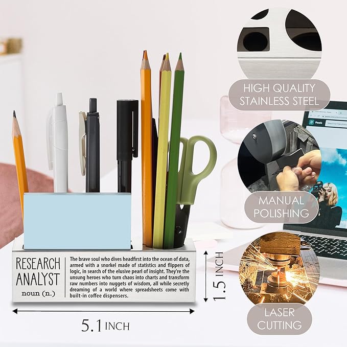 Research Analyst Definition Gifts for Women, Men, Research Analyst Office Supplies Desk Decor Stainless Steel Pen Pencil Holders WCC43