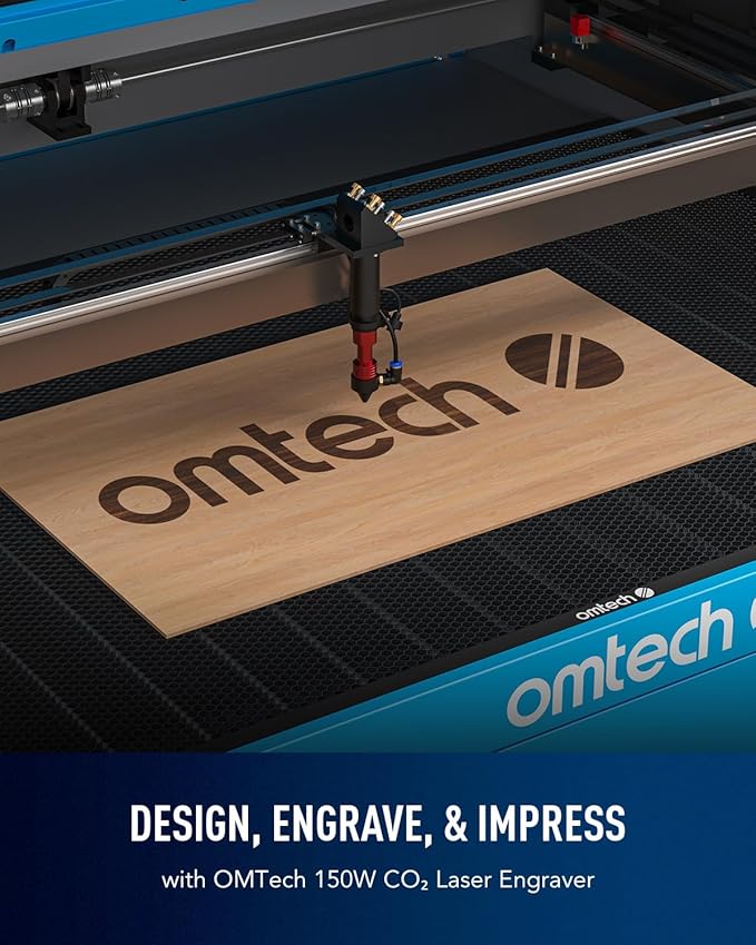 OMTech 150W CO2 Laser Engraver with LightBurn & Water Chiller, 63" x 40" Laser Engraving Cutting Machine with Autofocus Autolift 3 Way Pass Air Assist, Laser Cutter for Wood Glass Acrylic More