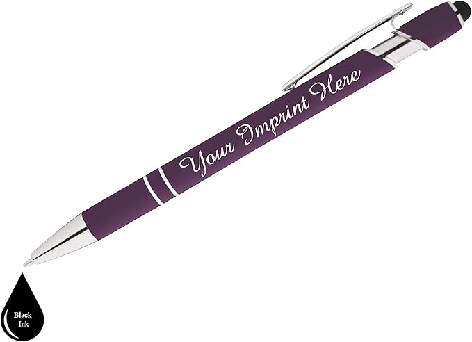 Up to 500 Pcs Custom Pens Bulk | Rainbow of Colors | Soft-Touch Metal Black Ink Personalized with Name or Message (Purple, 25 pcs)