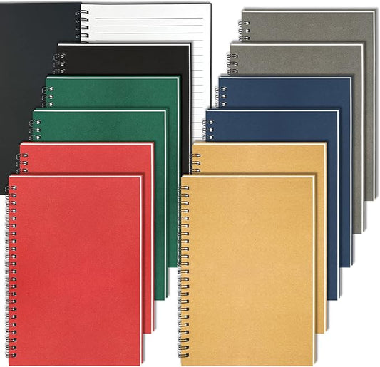 GINMLYDA Small Spiral Notebook 12Pack, 120 Lined Pages 8.25x5.50 Inches Spiral Journal Kraft Cover Notebooks & Writing Pads for School Home Office Aesthetic Sketch Drawing Note