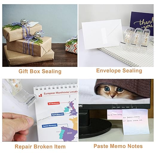 BOMEI PACK Office Transparent Tape with Dispenser, 16PACK Clear Refill Rolls Gift Wrap Tape Dispenser, 3/4in x 1000in