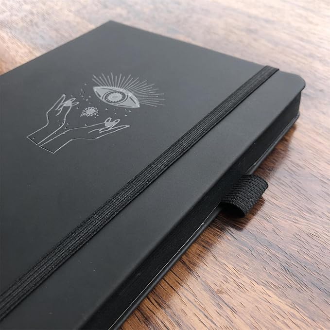 BUKE Dotted Journal - Dot Grid Notebook - 150gsm No Bleed Black Paper - 160 Black Pages - For Women and Men - A5 PU Leather Hardcover 5.75" x 8.5" and Gift Box (BKB-1)