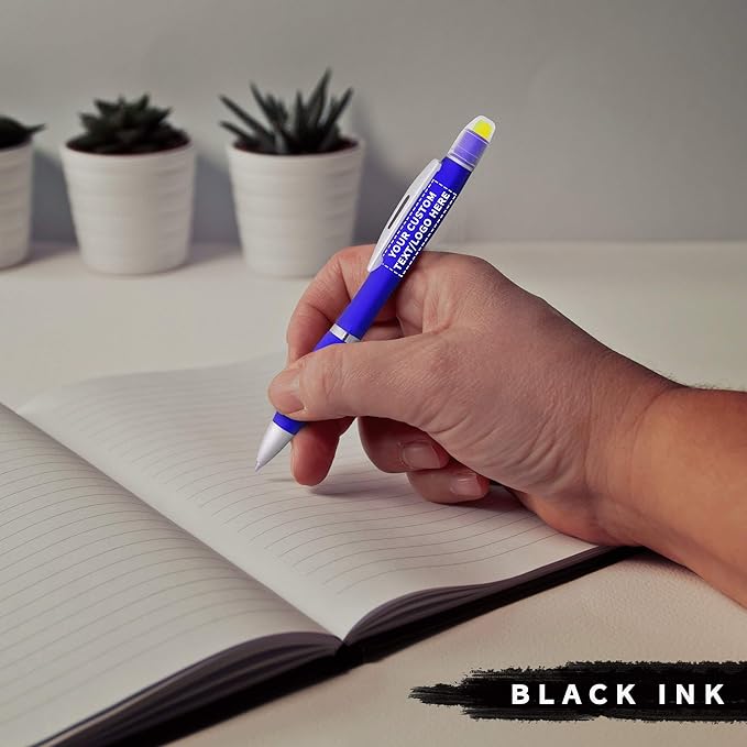 DISCOUNT PROMOS 100 Marathon Gel Highlighter Pens Pack - Customizable Text, Logo - Twist Mechanism, Ballpoint - Blue