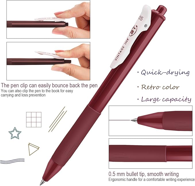 MyLifeUNIT Retractable Gel Pens, Quick Dry Ink Vintage Colors Pens for Journaling, Medium Point (0.5 mm), 10 Assorted Colors