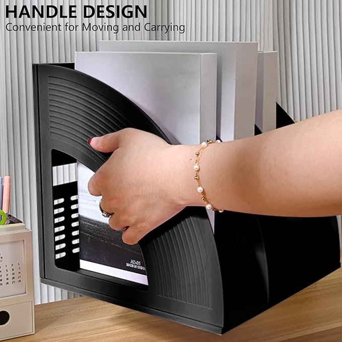 SAYEEC Desk Organizer File Magazine Storage Holder with 3 Vertical Compartments Rack Magazine Divider for Office Organization Home Workspace,Black