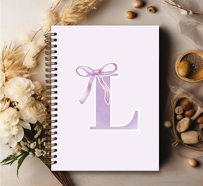 foedor Coquette Trendy Preppy Purple Bow Spiral Notebook,Initial L Journal Personalized Teen Girl Gifts,Monogrammed Gifts for Women Teen Girl,College Ruled Hardcover Spiral Notebook(purple)