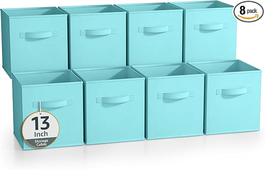 Sorbus 13 Inch Storage Bins - Sturdy Collapsible Fabric Storage Cubes with Handle - 8 Foldable Baskets for Organizing Clothes, Toys, Books - Storage Baskets for Shelves, Closets