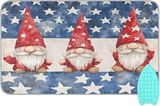 Three July 4th Gnomes Stars Ironing Mat for Table top Portable Ironing Pad Blanket for Washer Dryer Countertop Travel