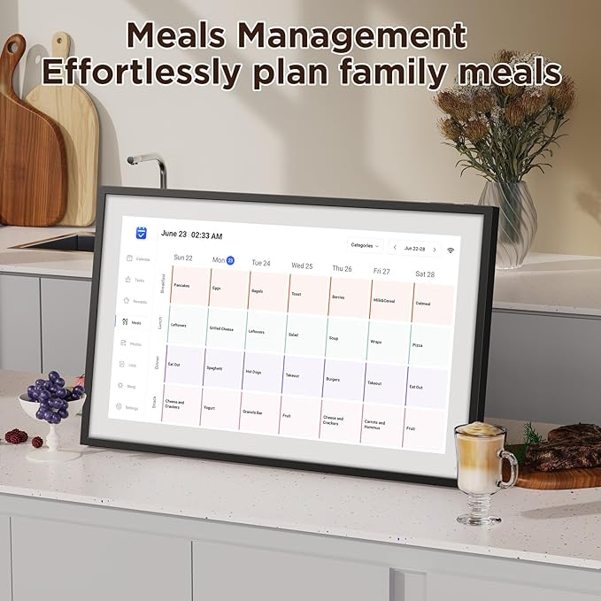 LOOFII 21.5" Smart Digital Calendar – 1920×1080 Full HD Touchscreen Family Planner & Calendar with Chore Chart & Meal Planner, Wall-Mountable (Black White)