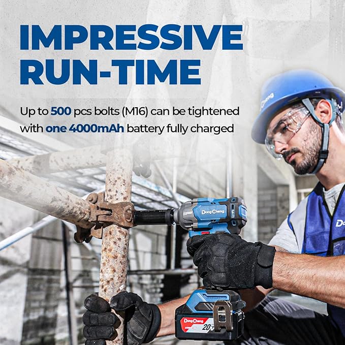 Dong Cheng 20V Brushless Impact Wrench, Max Torque 360 ft-lbs (488N.m), 1/2 inch with 3 Mode Speed, 2400 RPM Cordless Impact Gun, Includes 4.0Ah Battery, Charger, 4 Impact Sockets and Kit Bag