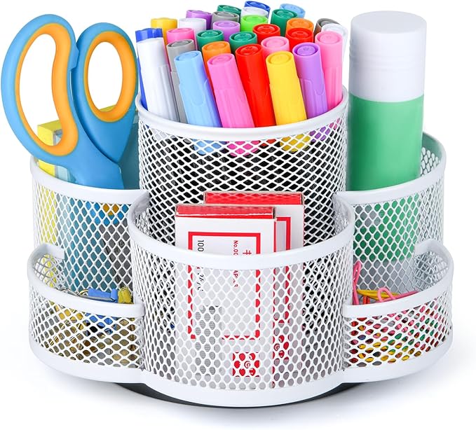 Pen Holder for Desk, Rotating Pencil Holder, Cup Holder for Desk Office, Pen Organizer (Pure White)