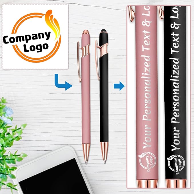 STREADVE 100 Personalized Custom Pens Engraved Writing Pen with Name Logo, Customized Promotional Items Stylus Pen Gifts for Men Women Realtor Business Reunion Wedding