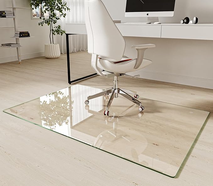 Koonmi Tempered Glass Chair Mat 36"x55" - Premium Office Chair Mat for Hardwood Floors & Low-Pile Carpet with 4 Non-Slip Pads - Thick Scratch-Resistant Surface