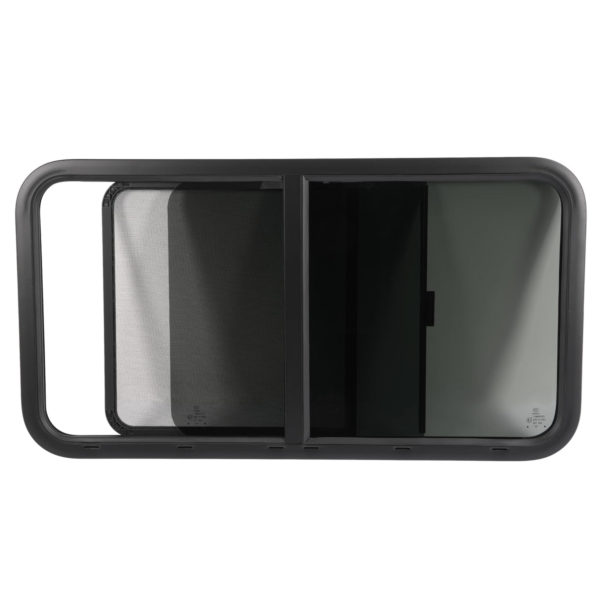 HECASA RV Window Teardrop Horizontal Sliding 42inW x 22inH, Tempered Glass, Powder Coated Black, Model MO-5414, 1PC