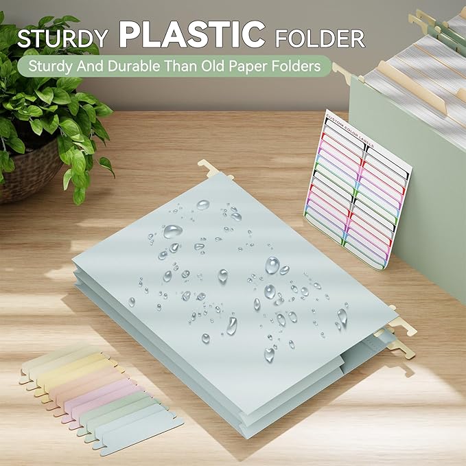 Plastic Hanging File Folders,Letter Size,6 Pack Heavy Duty 4" Expansion,Large Capacity Hanging Folders with Tabs,Filing Cabinet Organizer for Office Home School,for Bulky Files,Morandi Color