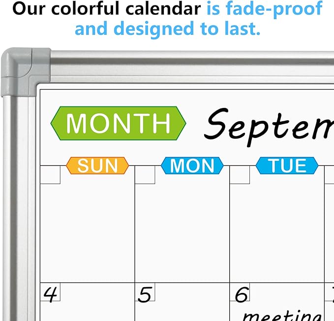 JILoffice Magnetic Dry Erase Calendar Whiteboard, 2 Month White Board Planner 36 X 24 Inch, Silver Aluminum Frame Wall Mounted Board for Office Home and School