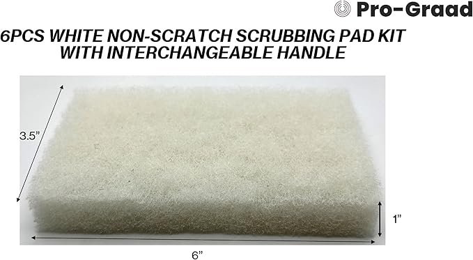 Handled Bath Scrubber 6 Piece Heavy Duty Cleaning Scrub Sponge Brush Bathroom Scouring Pads White Non-Scratch Remove Soap Scum Cleaning Shower Tile Bathtub Sink Pools Hot Tubs Waterline Steps Corners