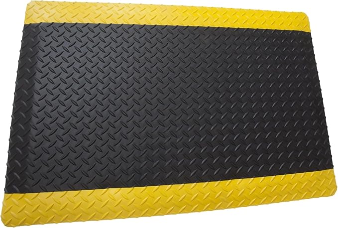 Rhino Mats, American Classic Diamond Anti-Fatigue Mats, Industrial Ergonomic Comfort Standing Mat for Work, Home, Garage, Office, Kitchen or Anywhere (Black/Yellow 1" Thick, 4 FT. x 19 FT.)