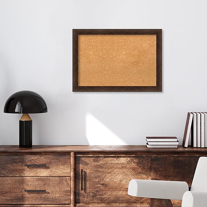 Amanti Art Natural Cork Board for Wall, 19x27 Vision Board with Brown Wood Frame, Medium Corkboard Office Decor for Home Organization, Casual Corkboard Pinboard to display items for home organization