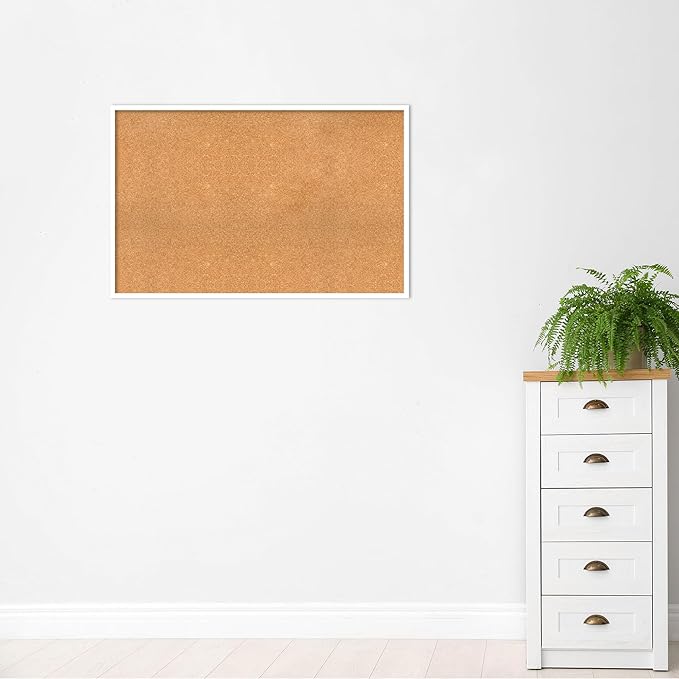 Amanti Art Natural Cork Board for Wall, 29x45 Vision Board with White Frame, Oversize Corkboard Office Decor for Home Organization, Modern Corkboard Pinboard to Display Items for Home Organization in
