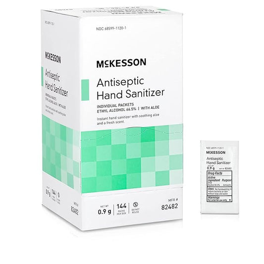 McKesson Hand Sanitizer Gel with Aloe [144 Count] Travel Size, Single Packets, Individually Wrapped Sanitizers, Ethyl Alcohol