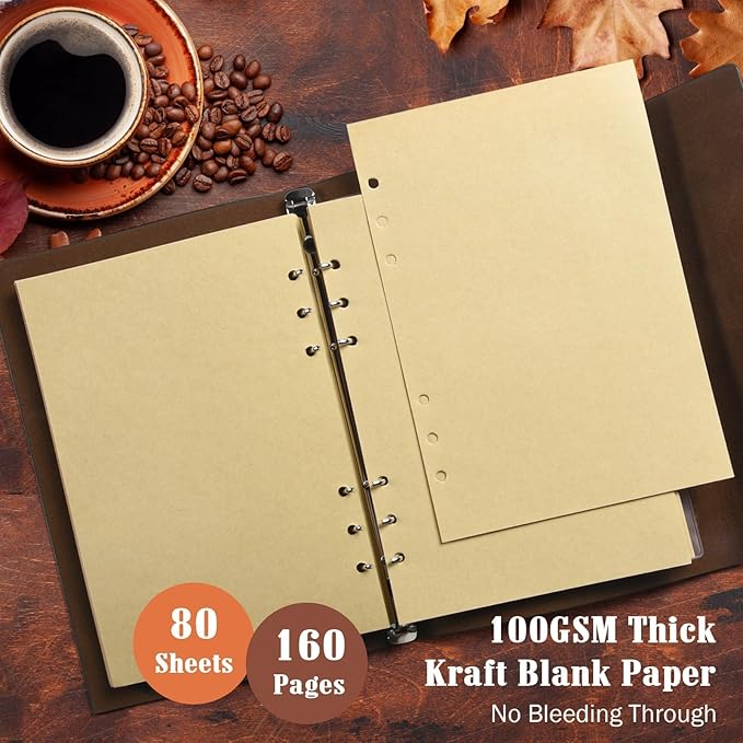 OMEYA PU Leather Journals Notebooks with Blank Pages, Vintage Refillable Journal for Writing, Travel Diary Art Sketchbook to Write in, Gifts for Women, Men, Teen Girls and Boys, 160 Pages (Brown, A5)