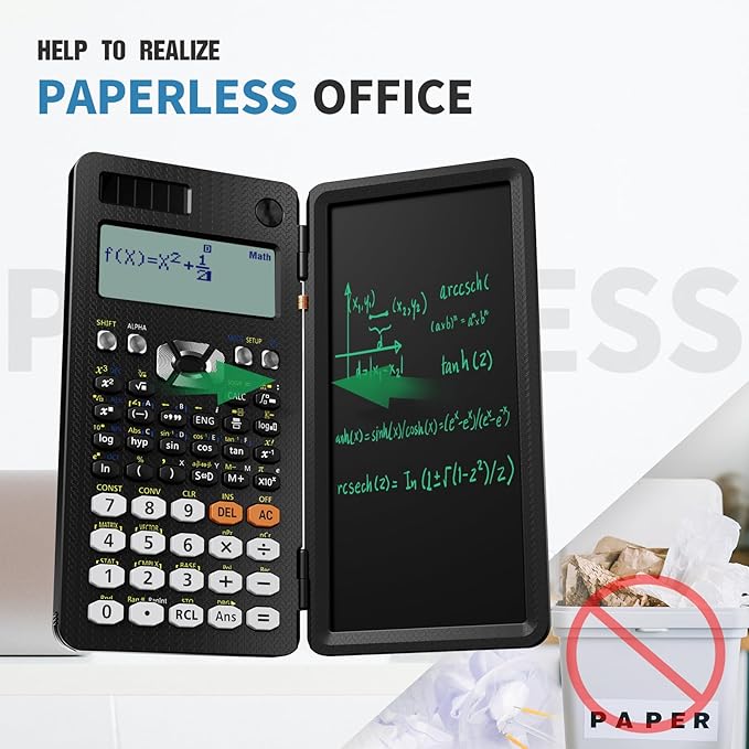 Scientific Calculators for Students 991ES Office Calculators Desktop, ROATEE 4-Line Display Calculator with Erasable LCD Writing Tablet, Solar Battery Power with Notepad Calculator for School